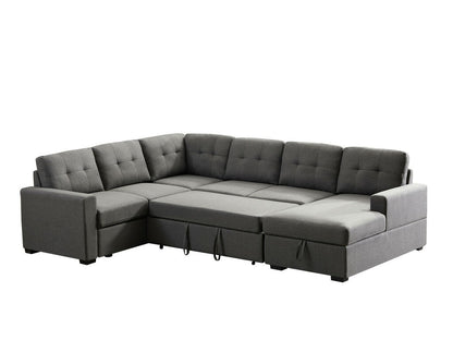 Selene Linen Fabric Sleeper Sectional Sofa with Storage Chaise