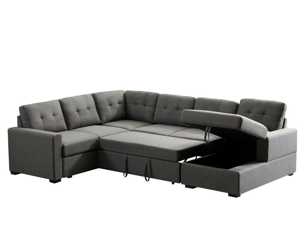 Selene Linen Fabric Sleeper Sectional Sofa with Storage Chaise