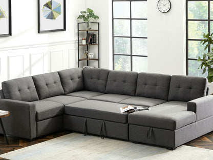 Selene Linen Fabric Sleeper Sectional Sofa with Storage Chaise