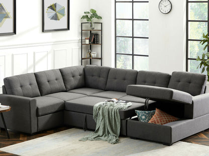 Selene Linen Fabric Sleeper Sectional Sofa with Storage Chaise