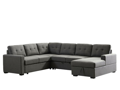 Selene Linen Fabric Sleeper Sectional Sofa with Storage Chaise