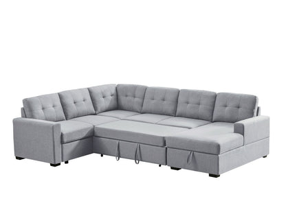 Selene Linen Fabric Sleeper Sectional Sofa with Storage Chaise