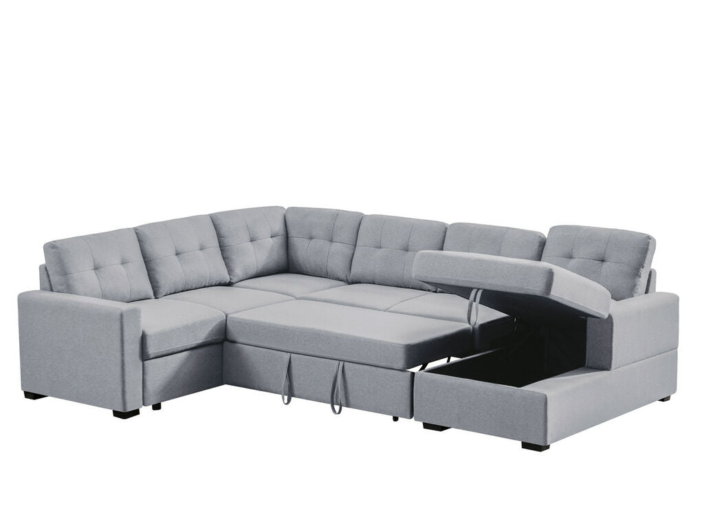 Selene Linen Fabric Sleeper Sectional Sofa with Storage Chaise