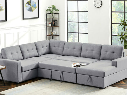 Selene Linen Fabric Sleeper Sectional Sofa with Storage Chaise