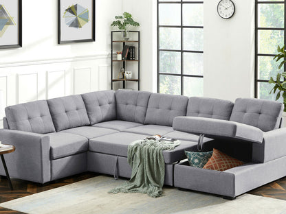 Selene Linen Fabric Sleeper Sectional Sofa with Storage Chaise