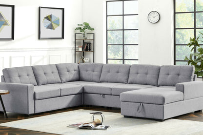 Selene Linen Fabric Sleeper Sectional Sofa with Storage Chaise