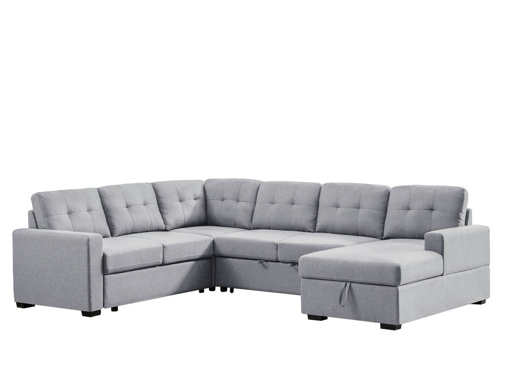 Selene Linen Fabric Sleeper Sectional Sofa with Storage Chaise