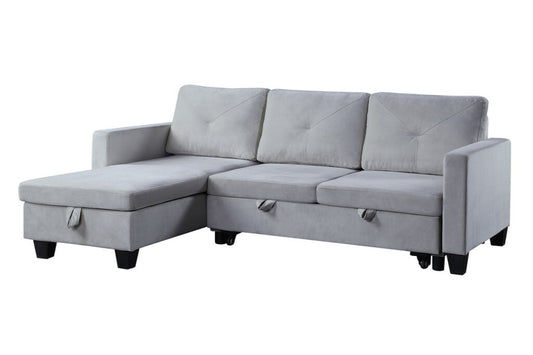 Nova Velvet Reversible Sleeper Sectional Sofa with Storage Chaise