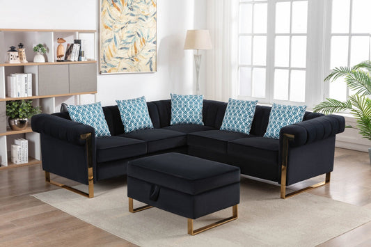 Maddie Velvet 5-Seater Sectional Sofa with Storage Ottoman