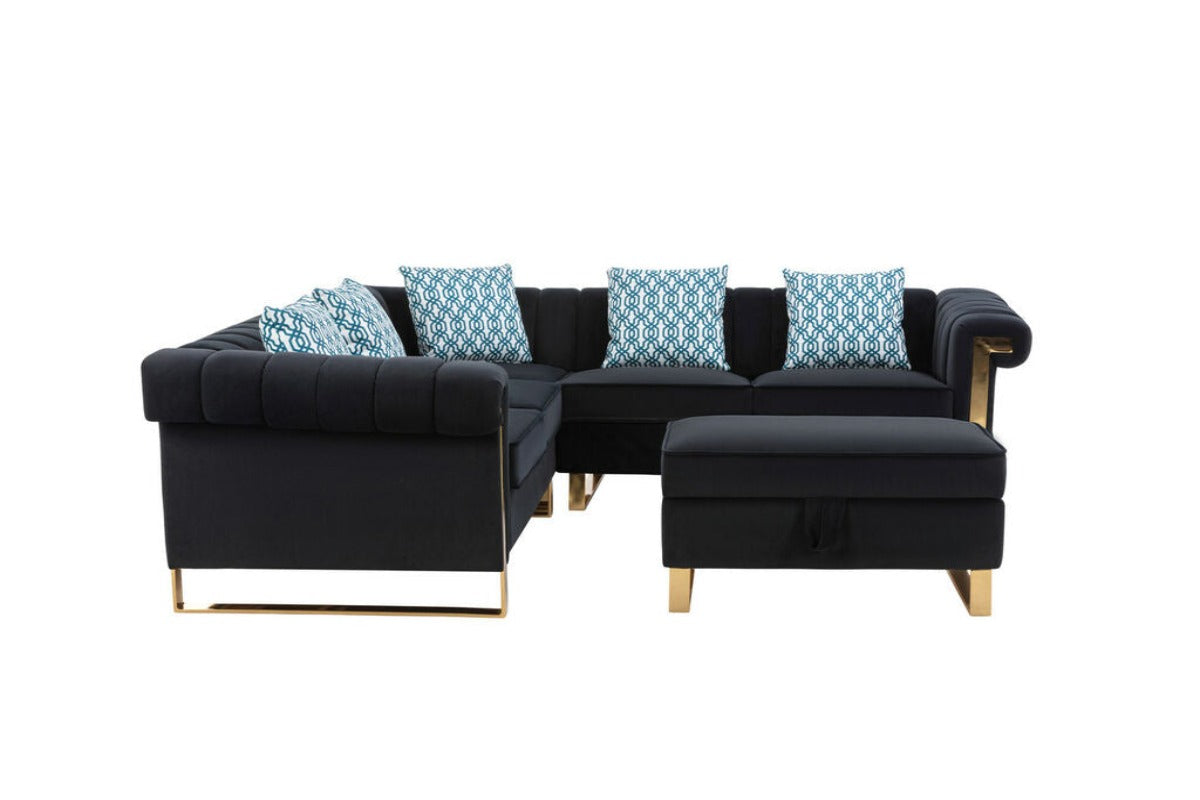 Maddie Velvet 5-Seater Sectional Sofa with Storage Ottoman