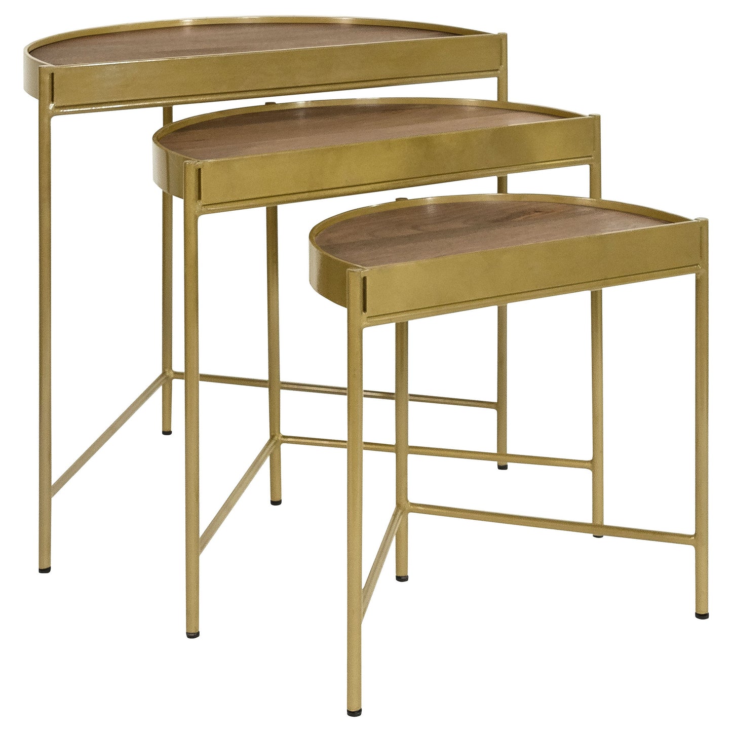 Tristen 3-Piece Demilune Nesting Table With Recessed Top Brown and Gold