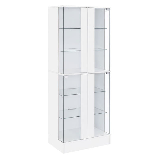 Cabra Display Case Curio Cabinet with Glass Shelves and LED Lighting White High Gloss