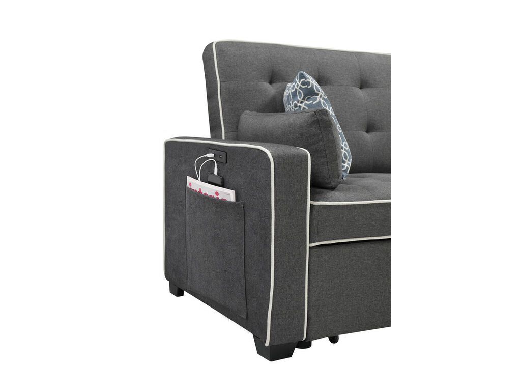 Austin Modern Gray Fabric Sleeper Sofa with 2 USB Charging Ports and 4 Accent Pillows