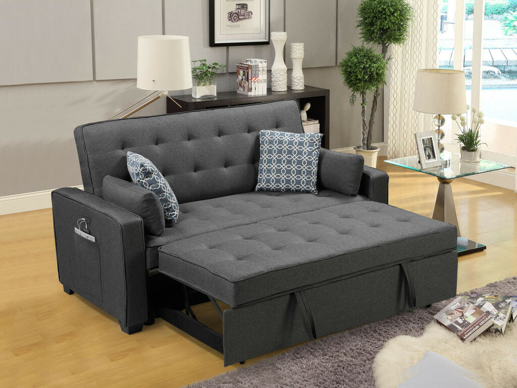 Austin Modern Gray Fabric Sleeper Sofa with 2 USB Charging Ports and 4 Accent Pillows