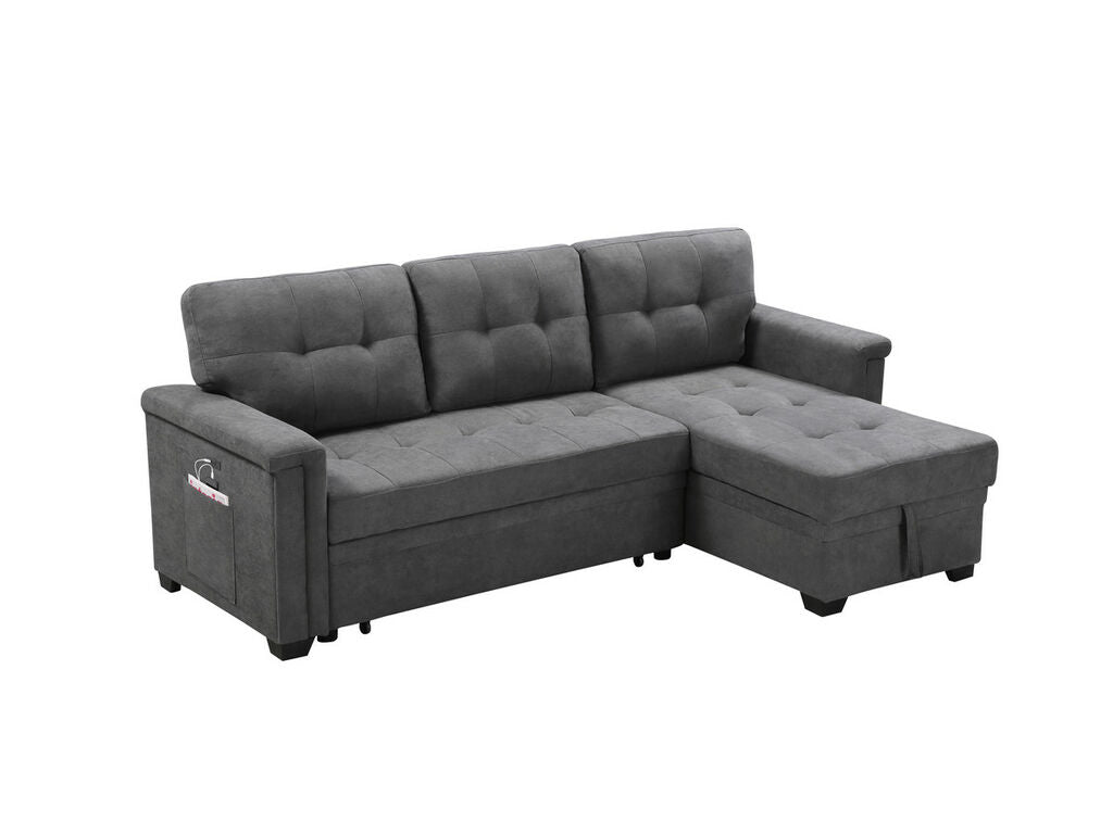 Ashlyn Reversible Sleeper Sectional Sofa with Storage Chaise, USB Charging Ports and Pocket