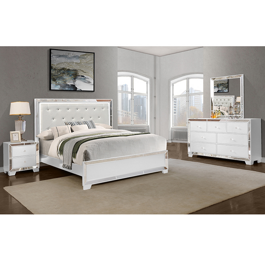 4 Piece Full Size Bedroom Set, Bedroom Furniture Set with Bed Frame, 2 Nightstand, Dresser, Headboard (LED Light)