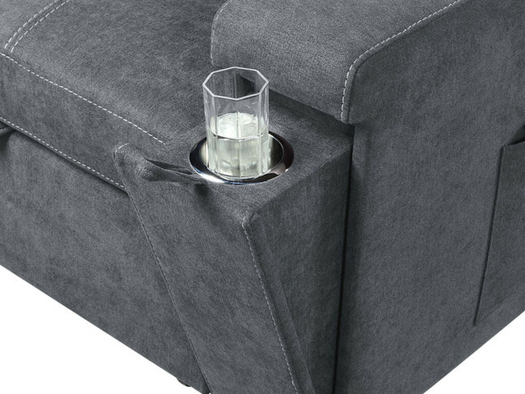 Toby Gray Woven Fabric Reversible Sleeper Sectional Sofa with Storage Chaise Cup Holder USB