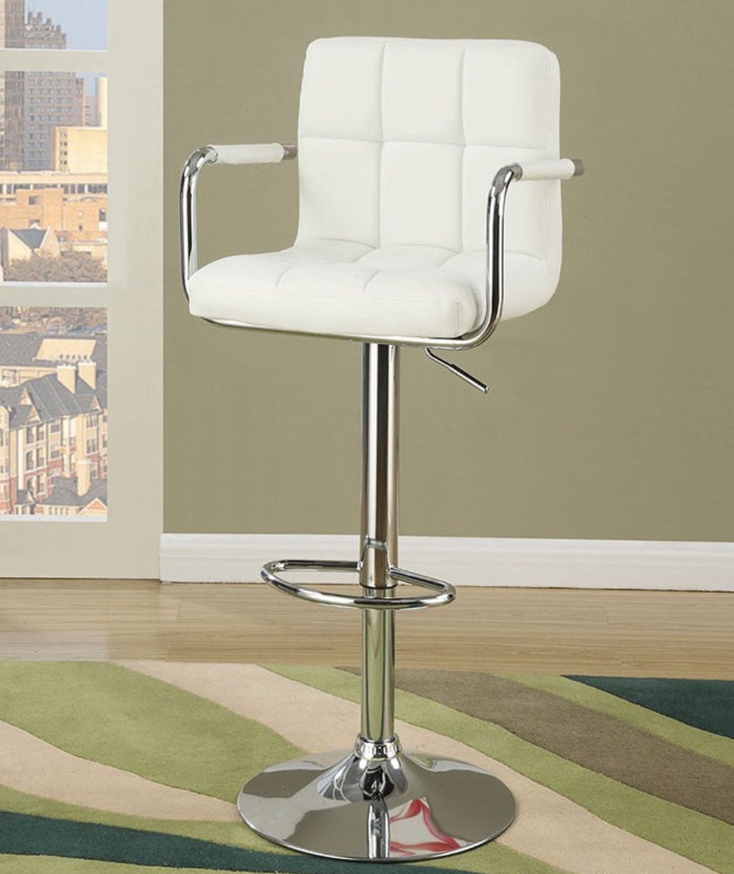 F1567 Modern Square White With Arms Barstool (set of 2)