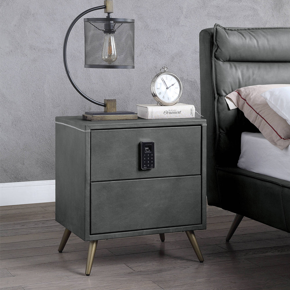 Doris 22"H Top Grain Leather Nightstand with USB & Electric Lock