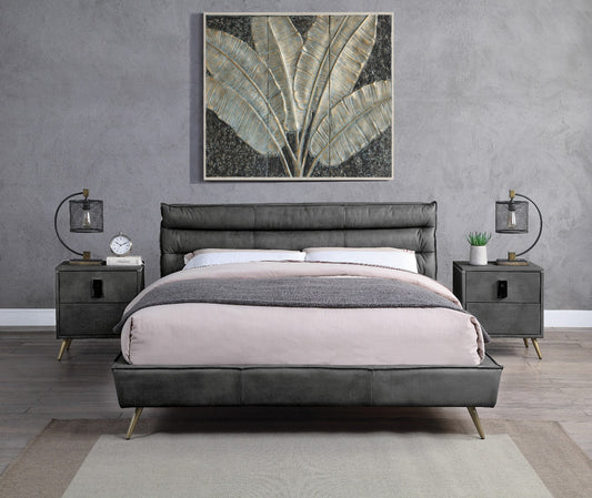 Doris Upholstered Top Grain Leather Bed