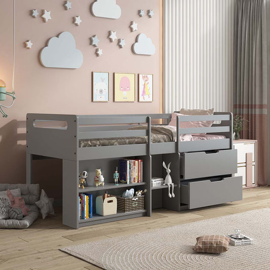 Fabiana Twin Loft Bed 2 Drawers Twin Loft Bed with Storage