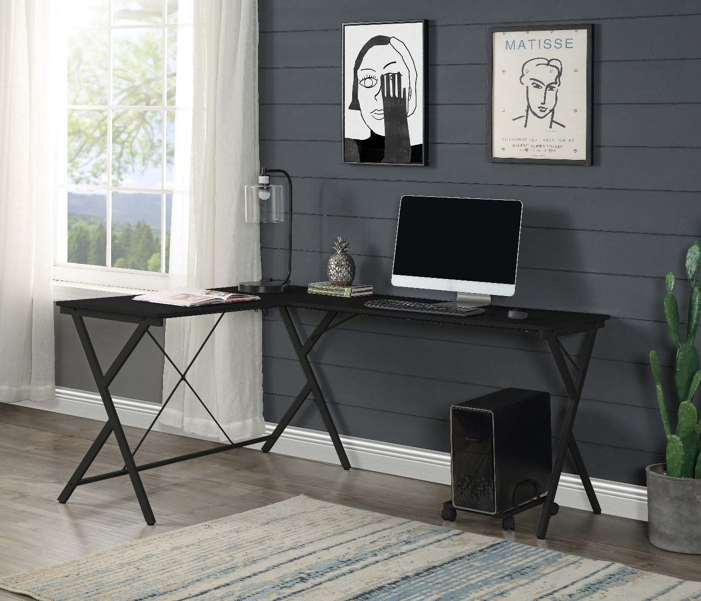 Demas 62"L Computer Desk with X-Shape Metal Frame