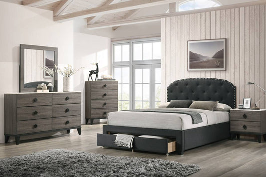 F9509F Full Bed W/ Drawer- Charcoal Burlap