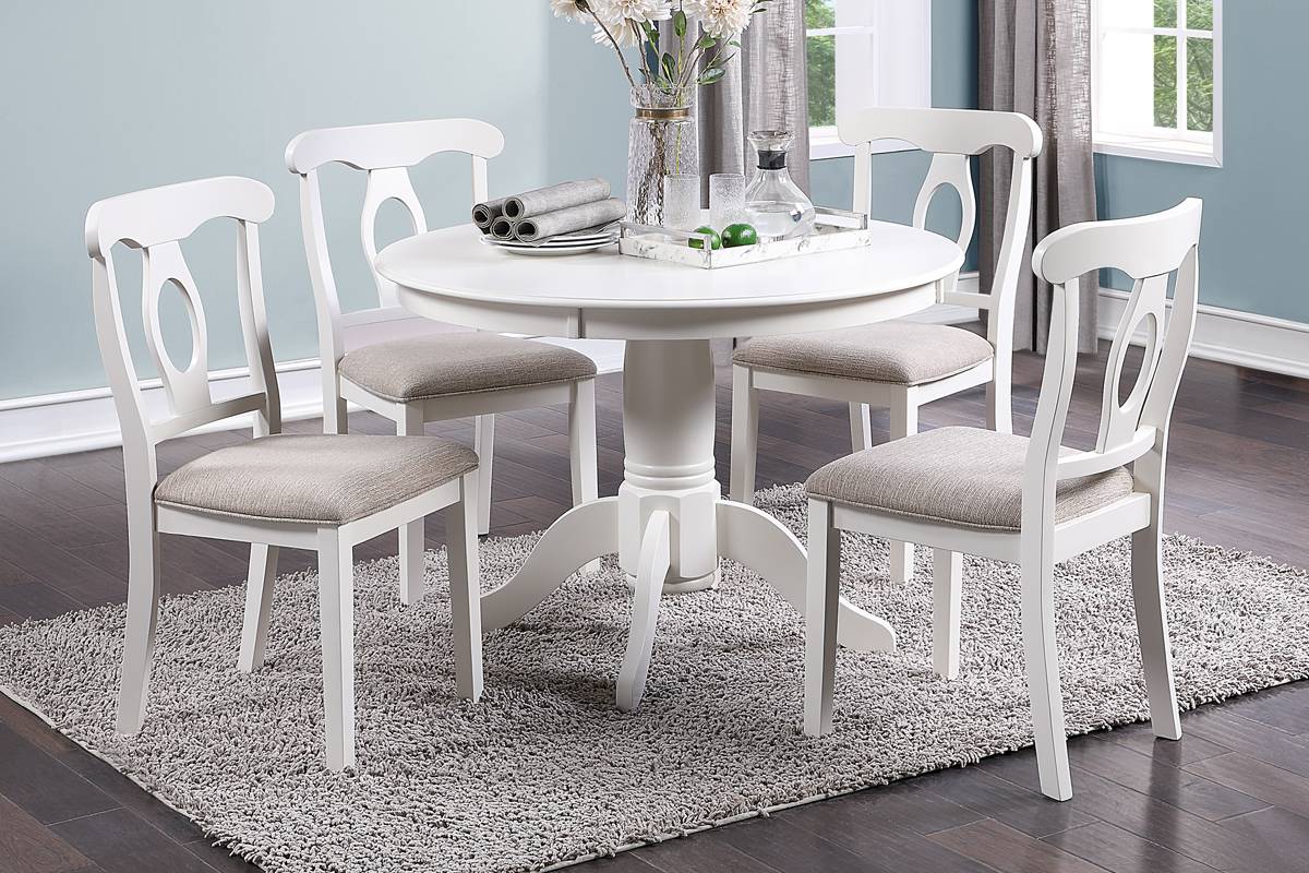 F2560 5-Piece Dining Set White (Round Table + 4 Chairs)