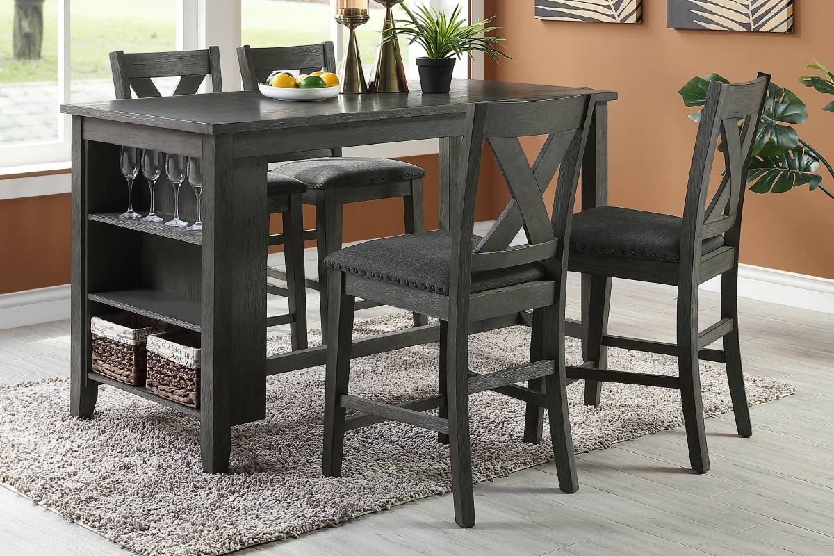 F1789 Dark Grey  High Chair by Poundex (Set of 2)