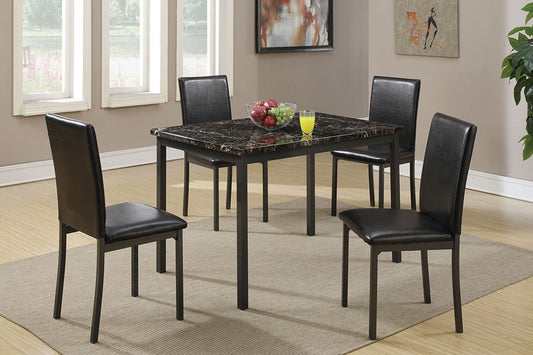 F2361 5-Pcs Dining Set Faux Marble Black (Table + 4 Chairs)