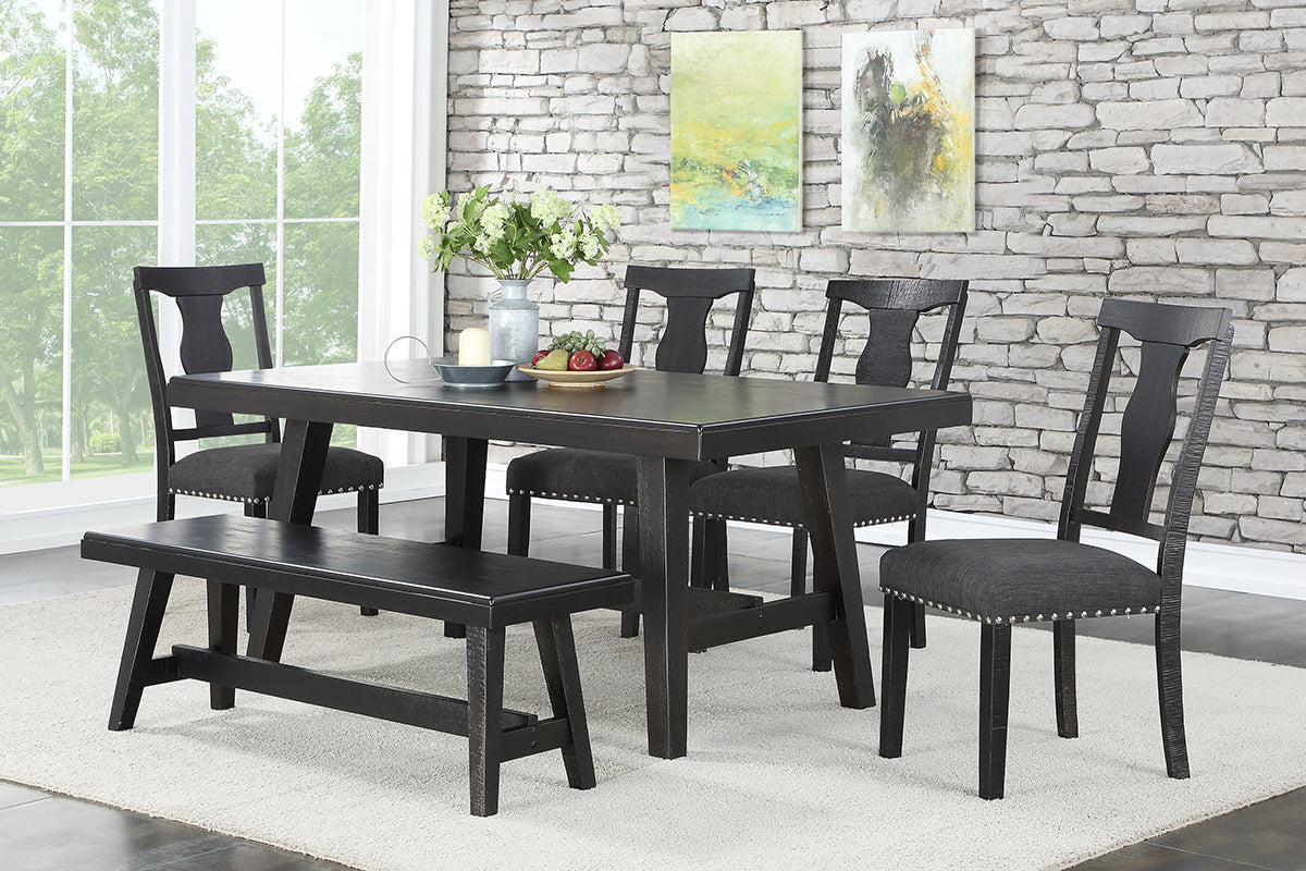 F2481 Black Dining Table Sawtooth Engraved