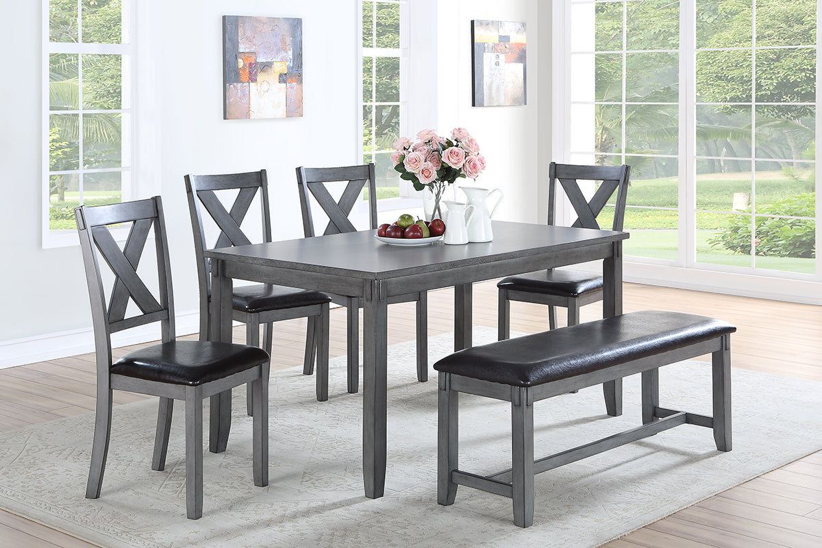 F2548  6-Pcs Dining Set (TABLE+4 CHAIRS+BENCH) GREY