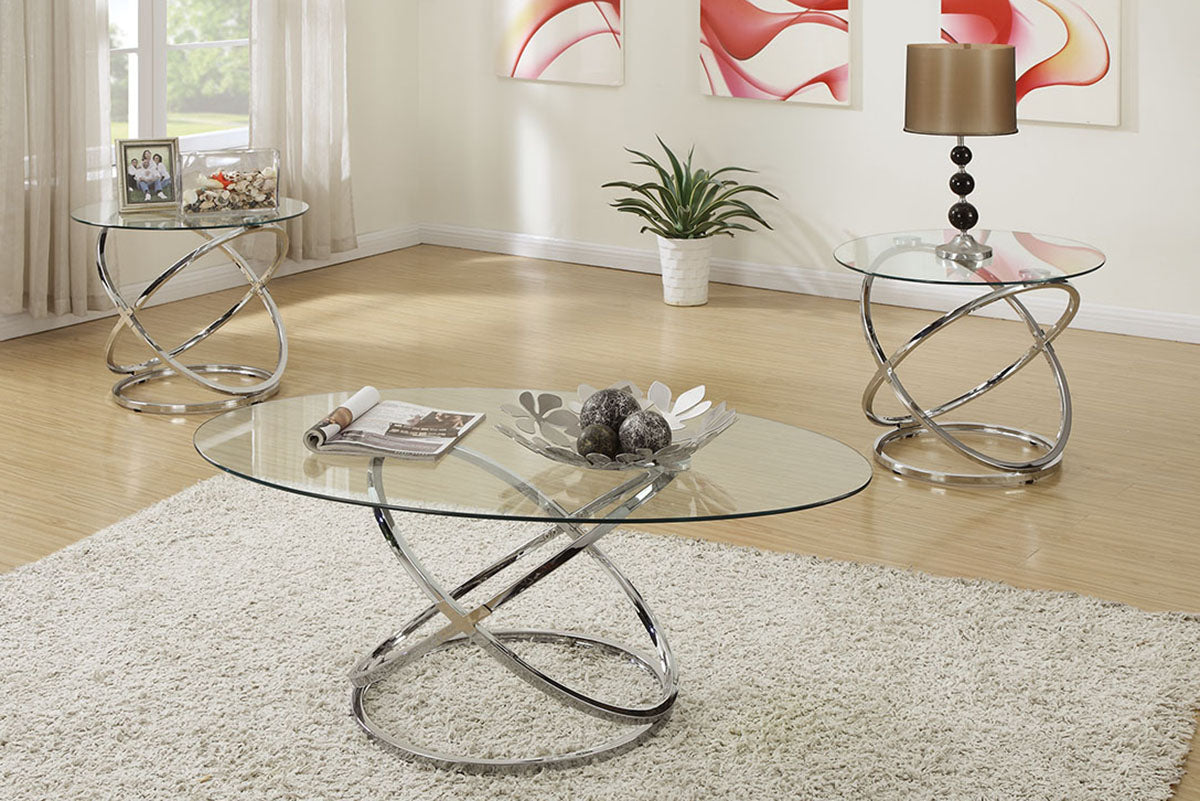 F3087 3-Pcs Coffee Table Set Glass Top Clear (Oval/Round)