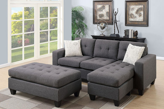 F6920 3-Pcs All-in-One Sectional w/ Ottoman Blue Grey