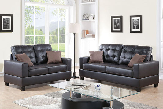 F7857 Espresso Faux Leather Sofa Set