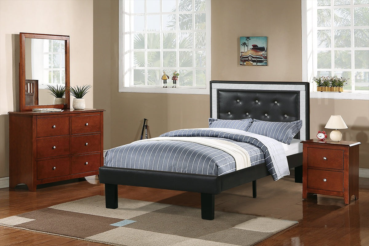 F9376T Twin Size Bed Black Faux Leather