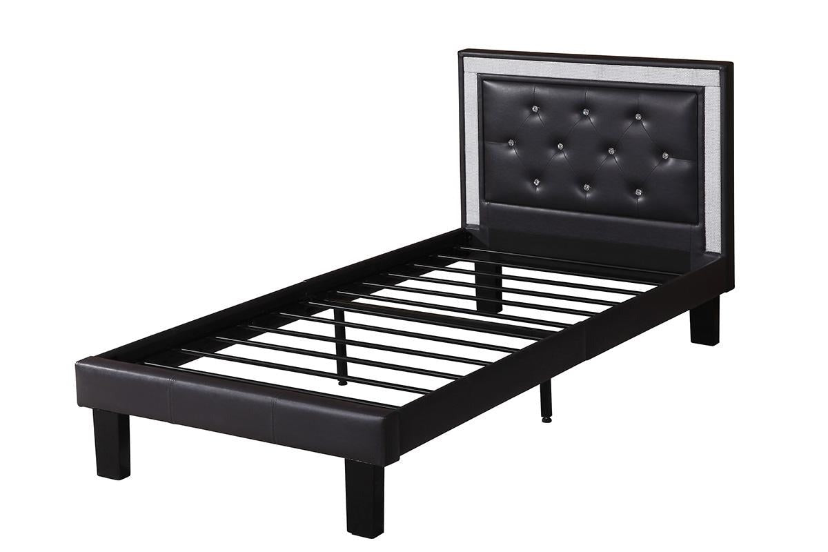 F9376T Twin Size Bed Black Faux Leather