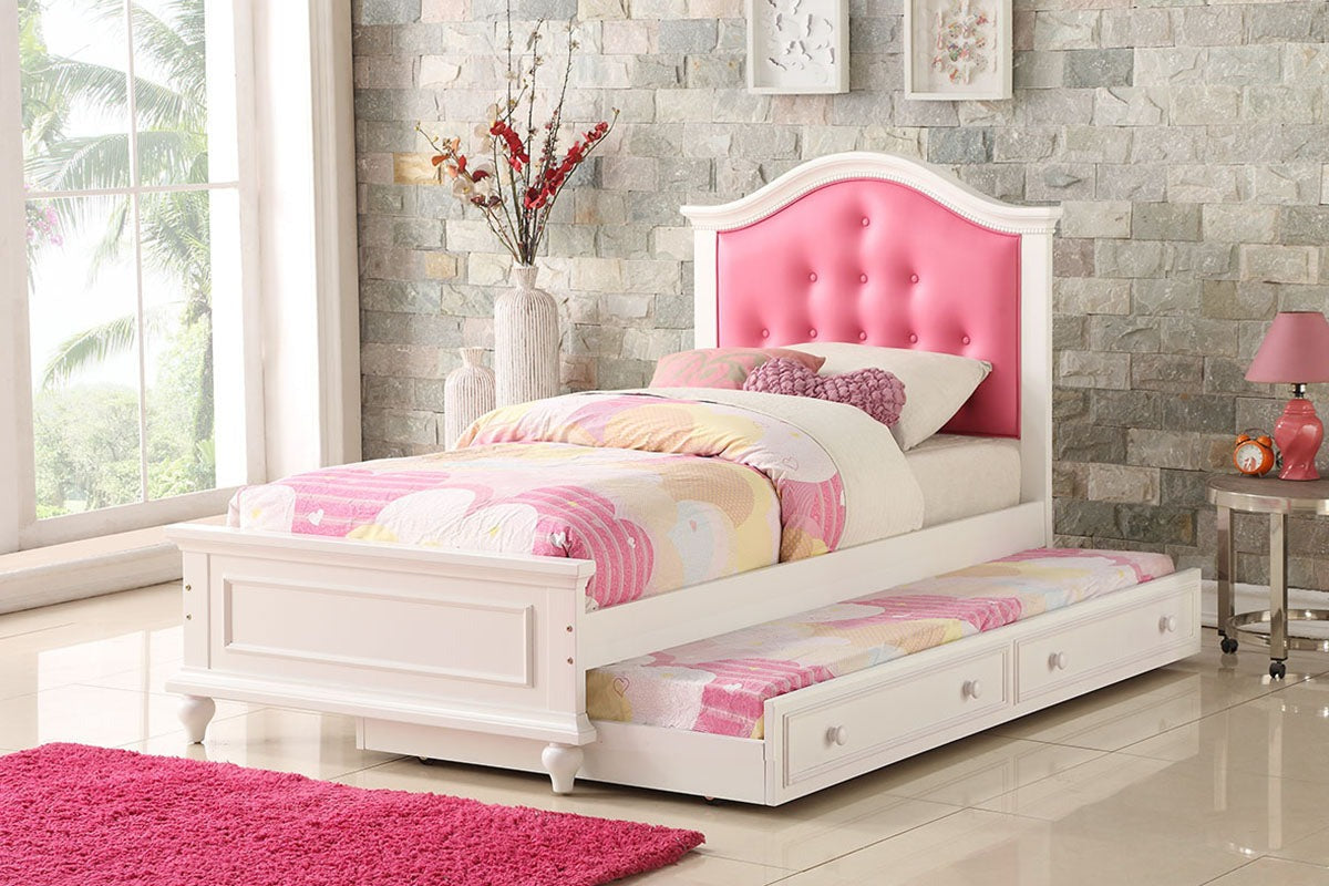 F9377 Twin Size Bed + Trundle Pink/ White