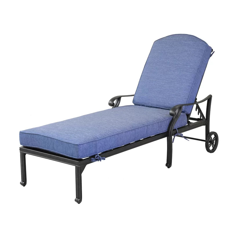 Chaise Lounger with Cushion-Navy Blue