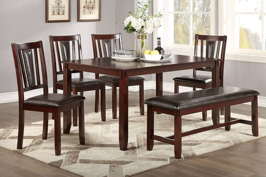 F2550 6-Pcs Dining Set  Espresso(Table+4 Chairs+ 1 Bench)