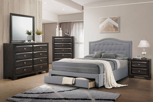 F9528Q Queen Bed W/ Drawer- Light Grey Burplap