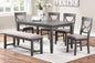 Chris 6-Pcs Dining Set Light Grey ( Table+4 Chairs+Bench)