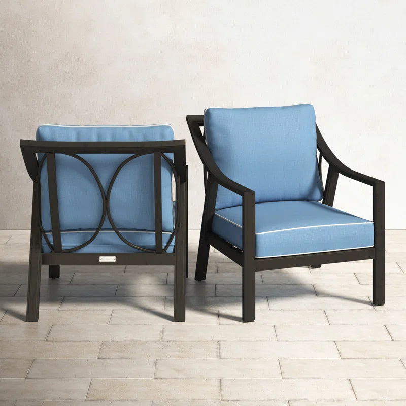 Genoa Club Chair with Cushion Black Frame Blue