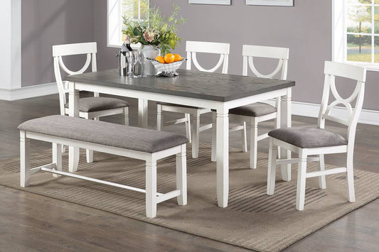 F2562 6-pcs White Dining Set in Grey Fabric