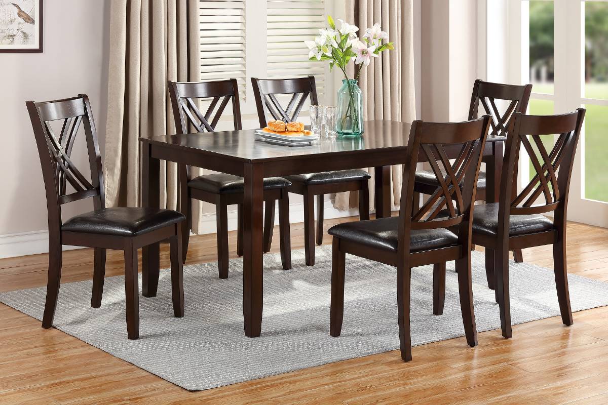 F2554 Espresso 7-PCS Dining Set (Table + 6 Chairs)