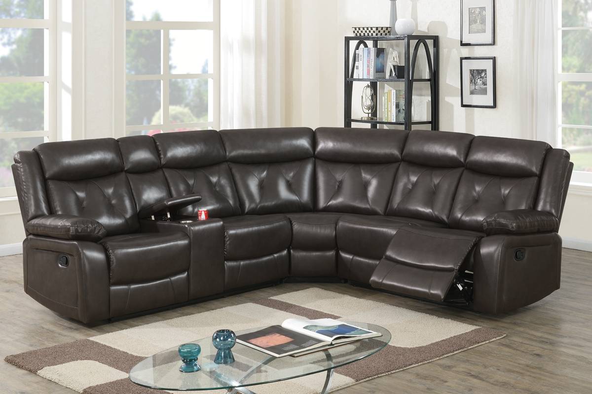 F86624 3- Pcs Power Reclining Sectional Gel Leather Dark Brown