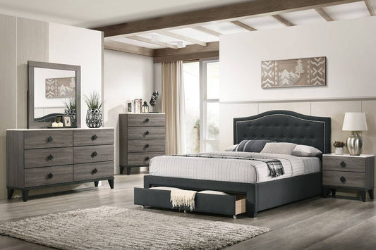 F9527T Twin Bed W/ Drawer- Charcoal Burlap