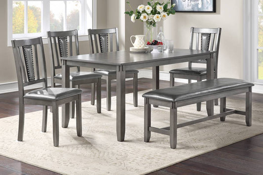 F2549 6-Pcs Dining Set Grey (Table + 4 Chairs+ 1 Bench)