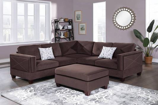 F8843 3-Pcs Sectional Velvet Dark Coffee