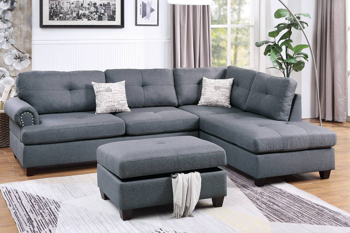 F6414 3-PCS Sectional Set Blue Grey